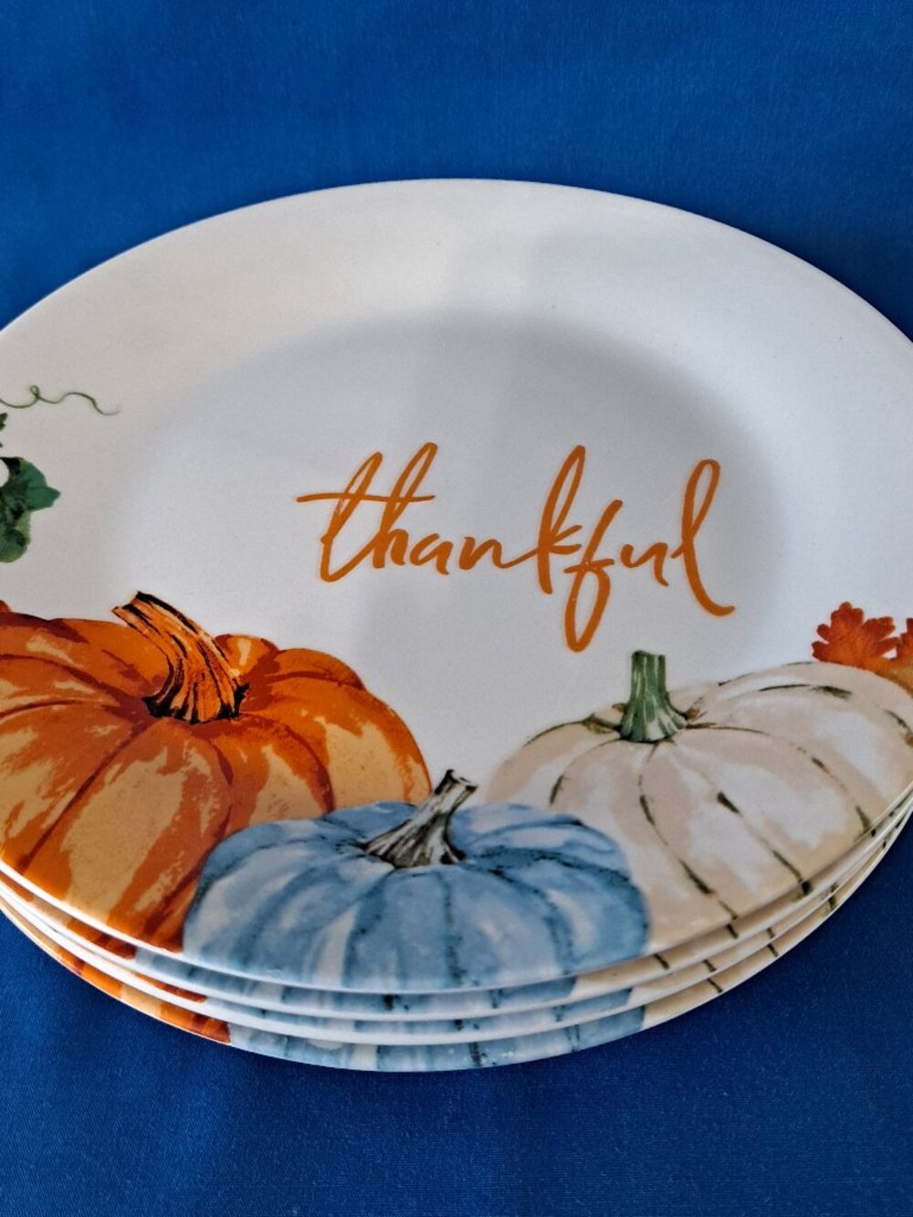 Set 4 Royal Norfolk PUMPKINS 7 1/2" SALAD PLATES Thanksgiving Autumn Fall Leaf